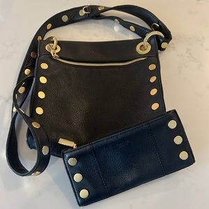 Hammitt Tony Medium Bag & 110 North Wallet -Black leather, brushed gold hardware